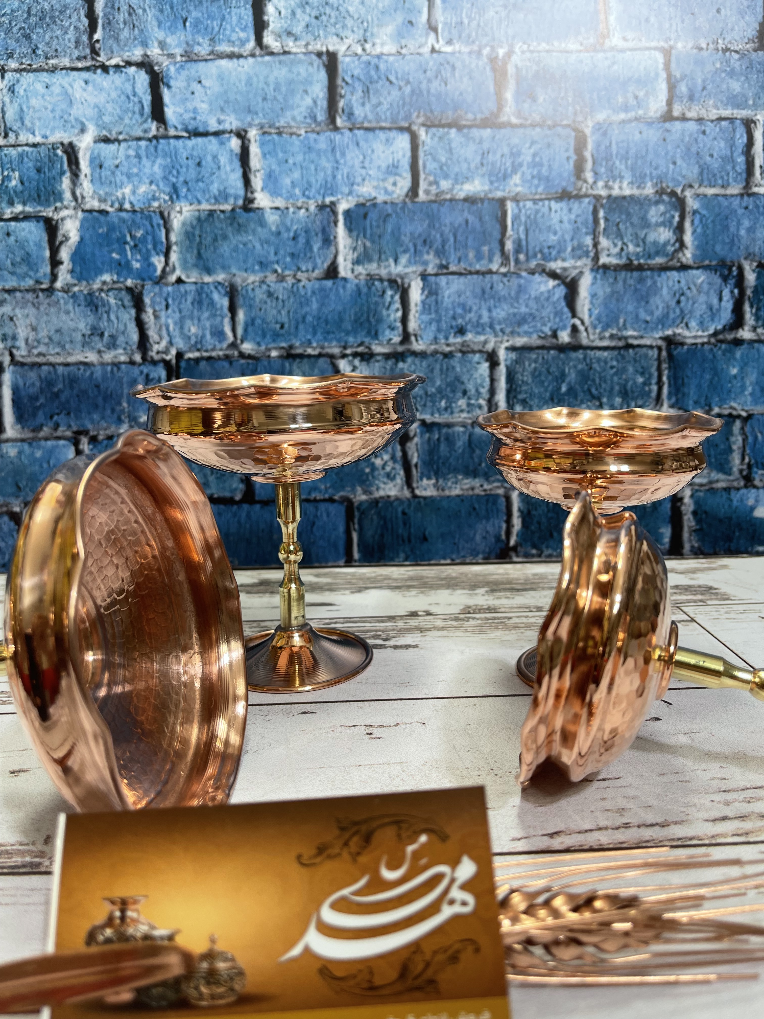  هفت سین مسی پایه برنجی مناسب برای هفت سین و اجیل خوری کوچک قطر دهانه 8 و ارتفاع 9 سانتی