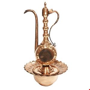  آفتابه و لگن مسی طرح گلبرگ وزن سبک