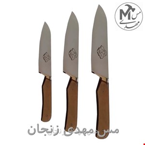  چاقو 3 پارچه حیدری زنجان دسته چوبی 