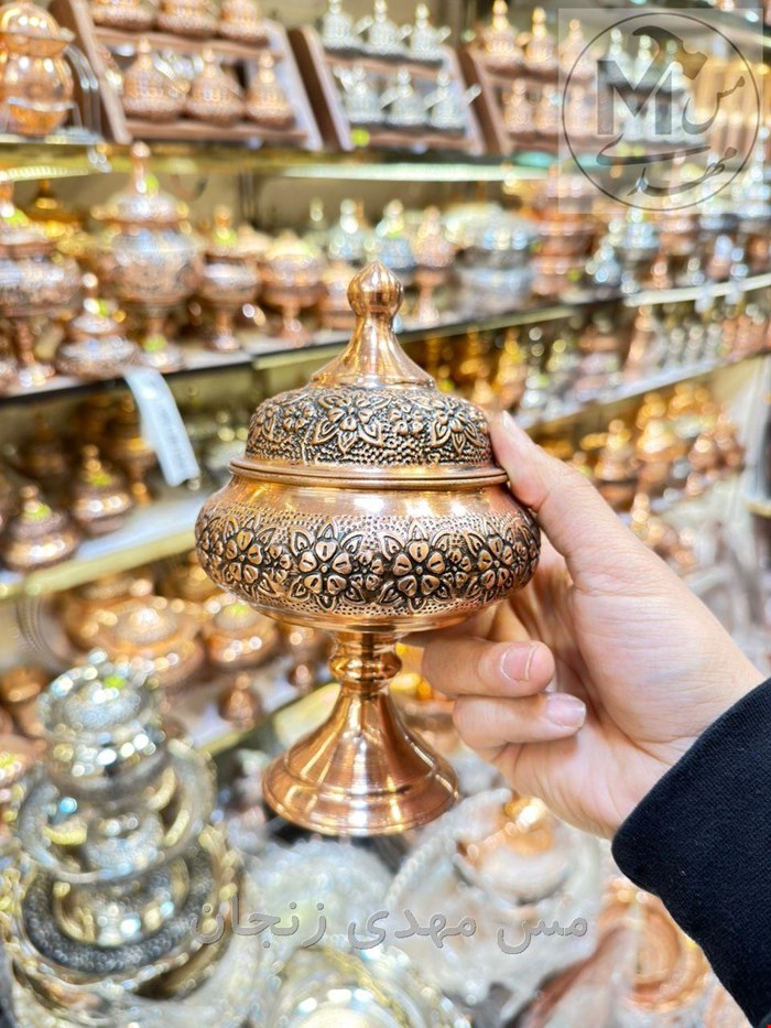 قندان مسی صفینه ای پایه دار