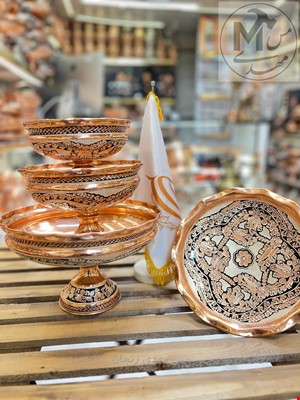 ست پذیرایی مسی الماس تراش نقره کوبی