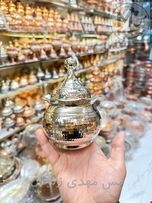 قندان مسی چکشی بزرگ کروم 