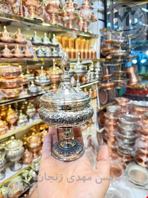 قندان مسی گلبرگی پایه دار کروم 