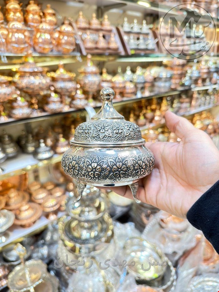 قندان مسی صفینه ای 3 پایه کروم 