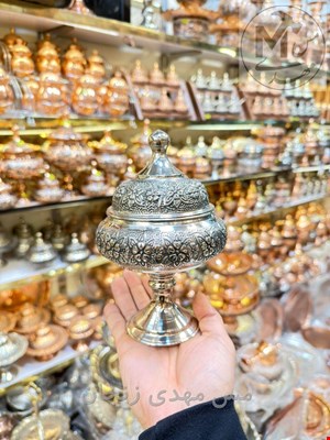 قندان مسی صفینه ای تک پایه کروم 